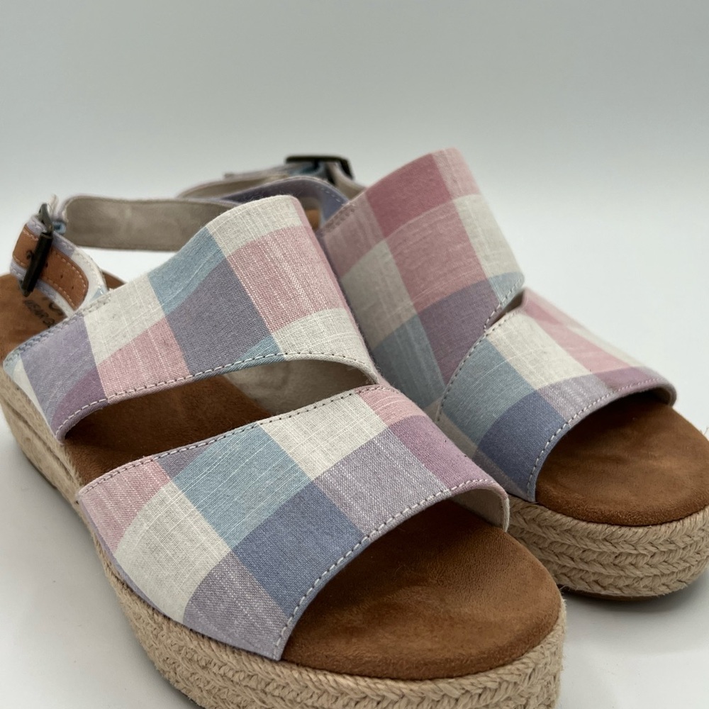Toms Multicolor Plaid Wedge Sandals